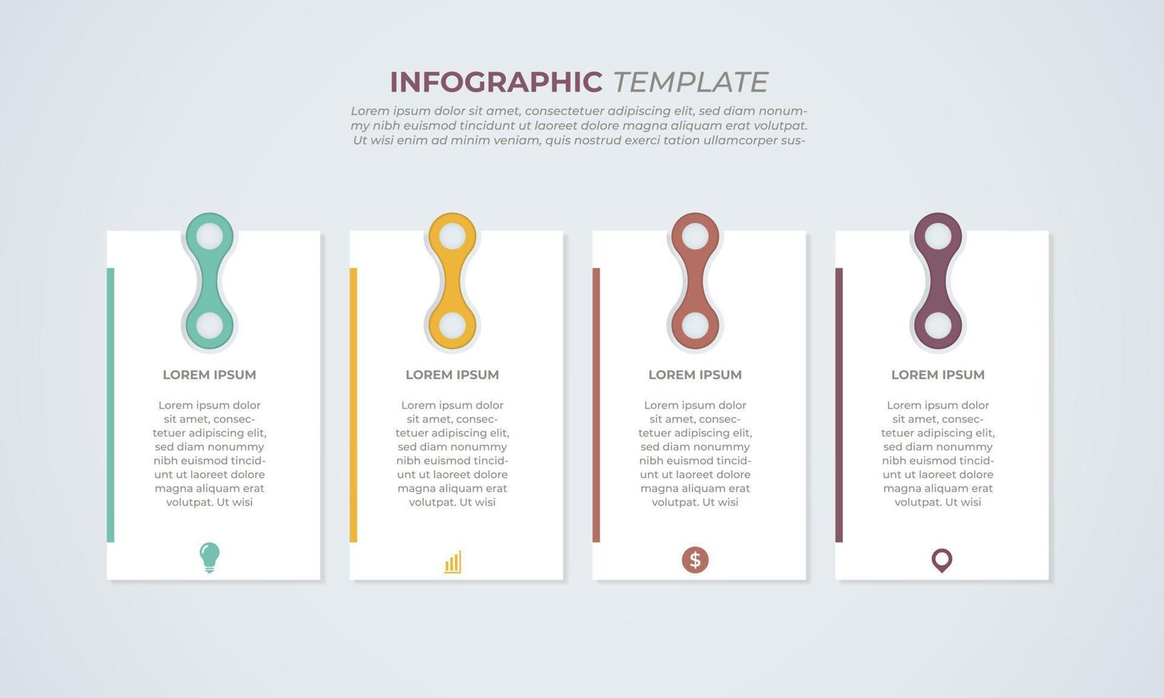 diseño infográfico con 4 pasos para visualización de datos, diagrama, informe anual, diseño web, presentación. plantilla de negocio de vectores