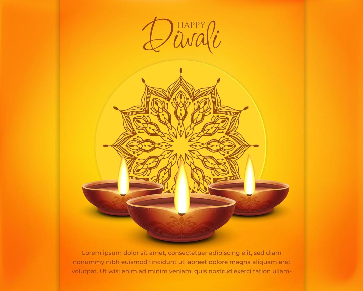 happy diwali festival background with Oil Lamps for  social media cover, banner, greeting card. vector template