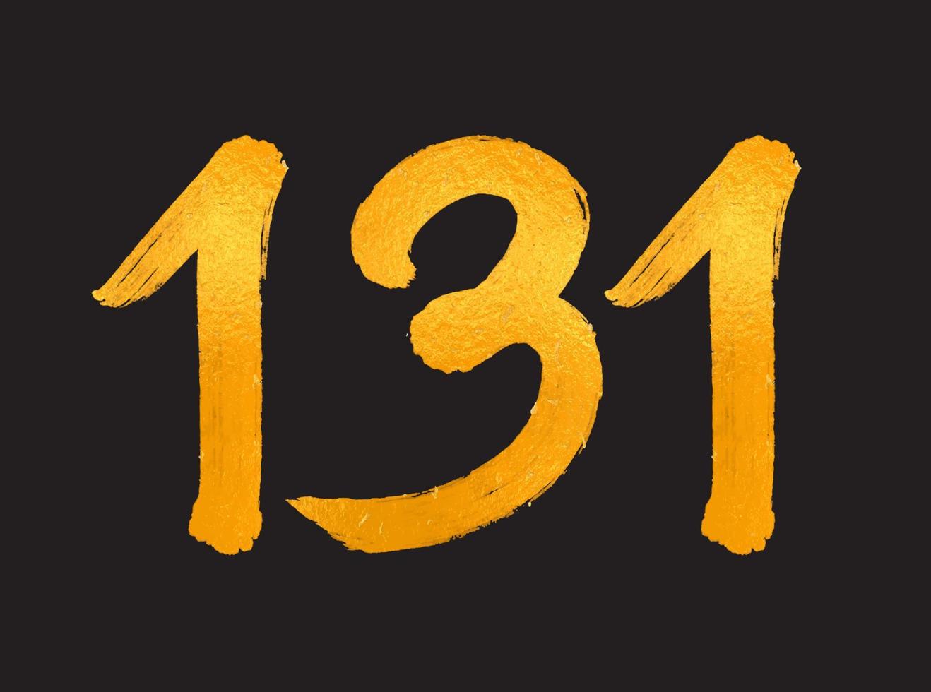 Ilustración de vector de logotipo de 131 números, plantilla de vector de celebración de aniversario de 131 años, cumpleaños 131, números de letras doradas dibujo de pincel boceto dibujado a mano, diseño de logotipo de número para impresión, camiseta