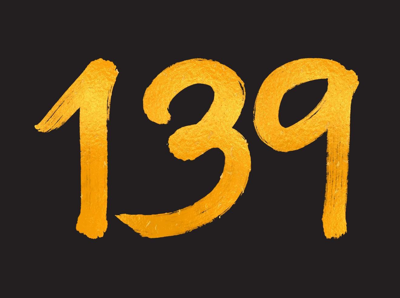 Ilustración de vector de logotipo de 139 números, plantilla de vector de celebración de aniversario de 139 años, cumpleaños 139, números de letras doradas dibujo de pincel boceto dibujado a mano, diseño de logotipo de número para impresión, camiseta