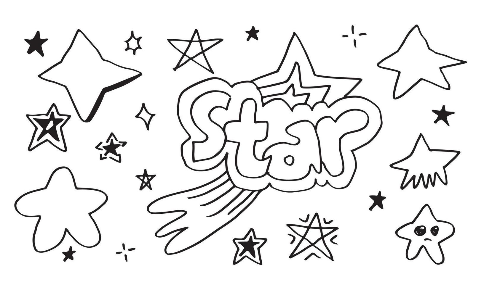 Hand drawn stars set. Star doodles collection on white background. vector