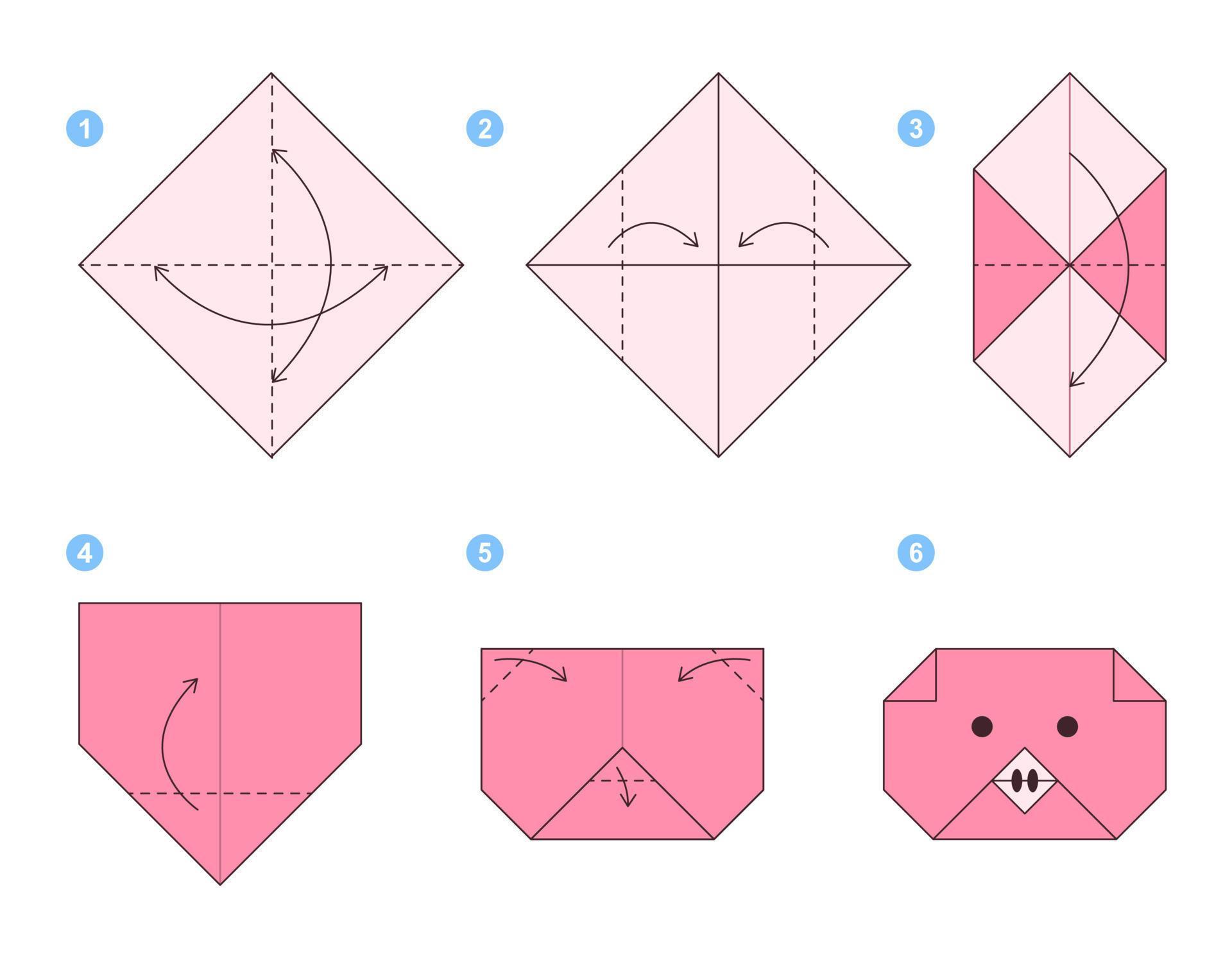 Origami Dla Dzieci Do Wydrukowania Pig origami scheme tutorial moving model. Origami for kids. Step by