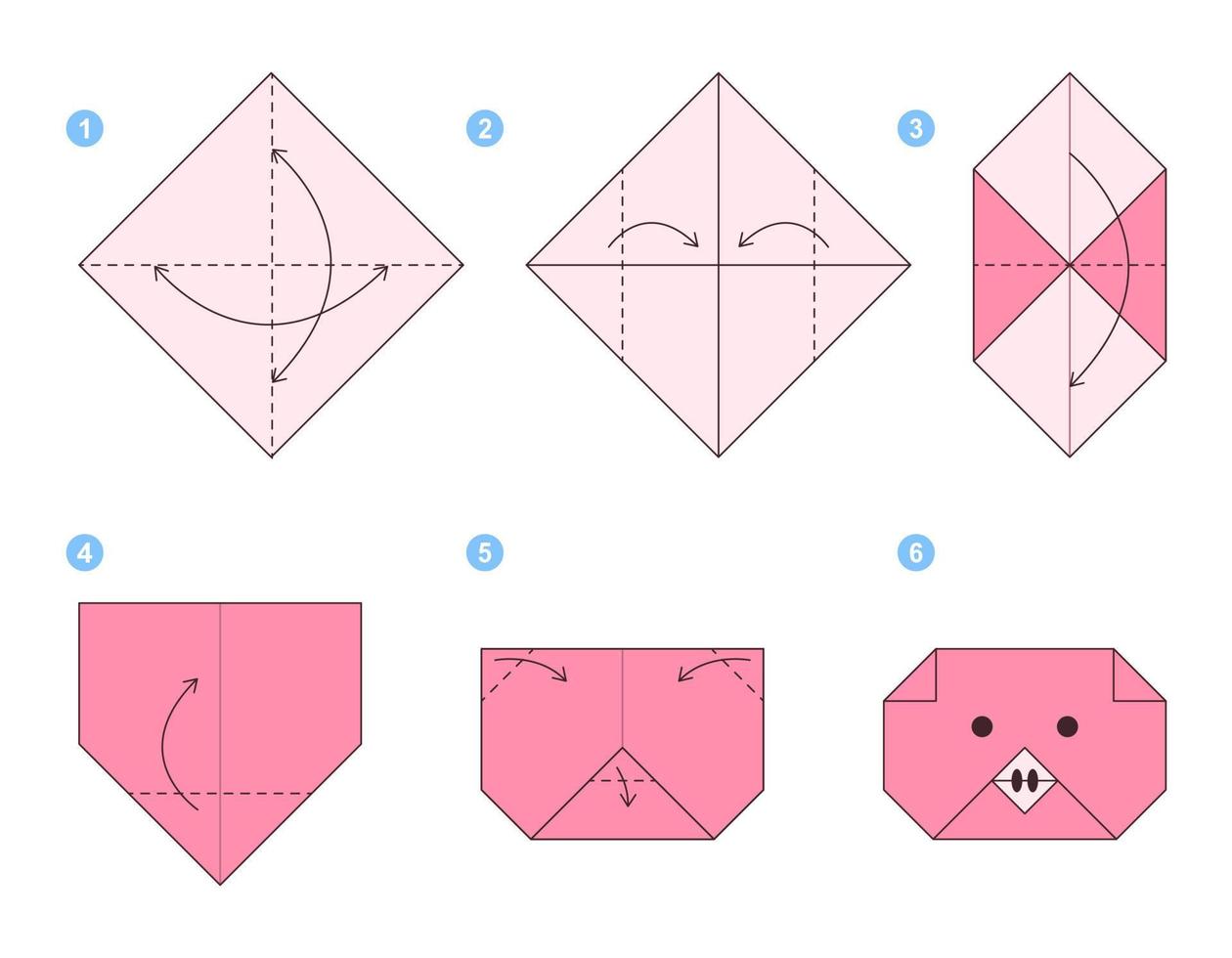 tutorial de esquema de origami de cerdo modelo en movimiento. papiroflexia  para niños. paso a paso como hacer un lindo cerdito de origami. ilustración  vectorial 11363660 Vector en Vecteezy