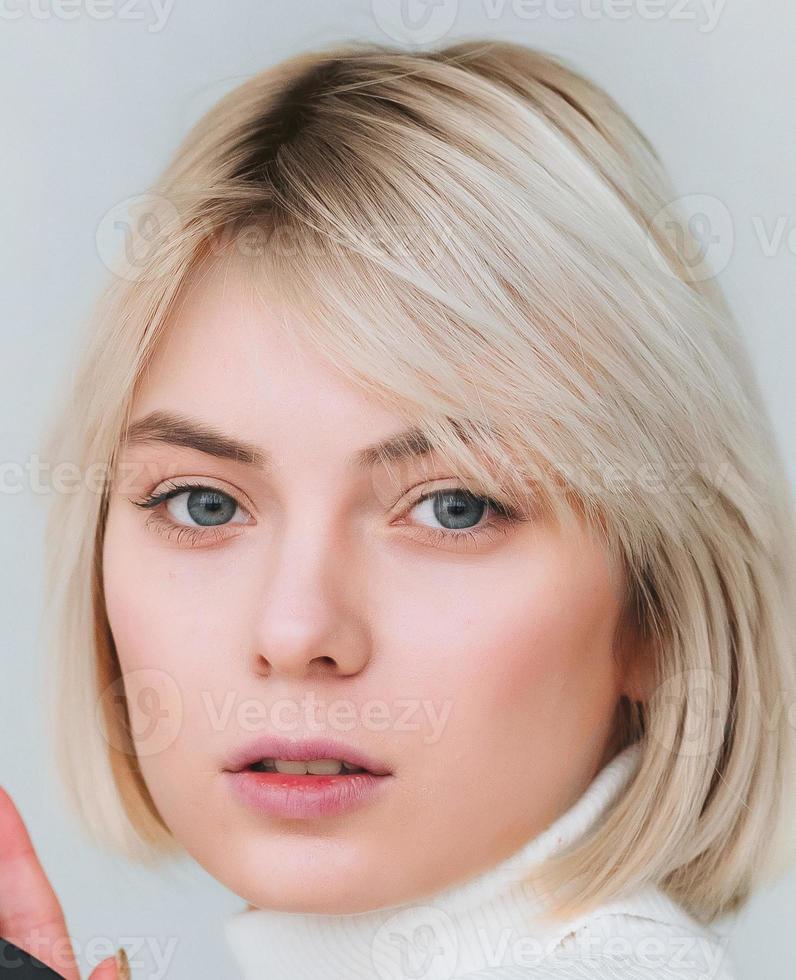 Portrait of a pretty smiling woman posing isolated photo