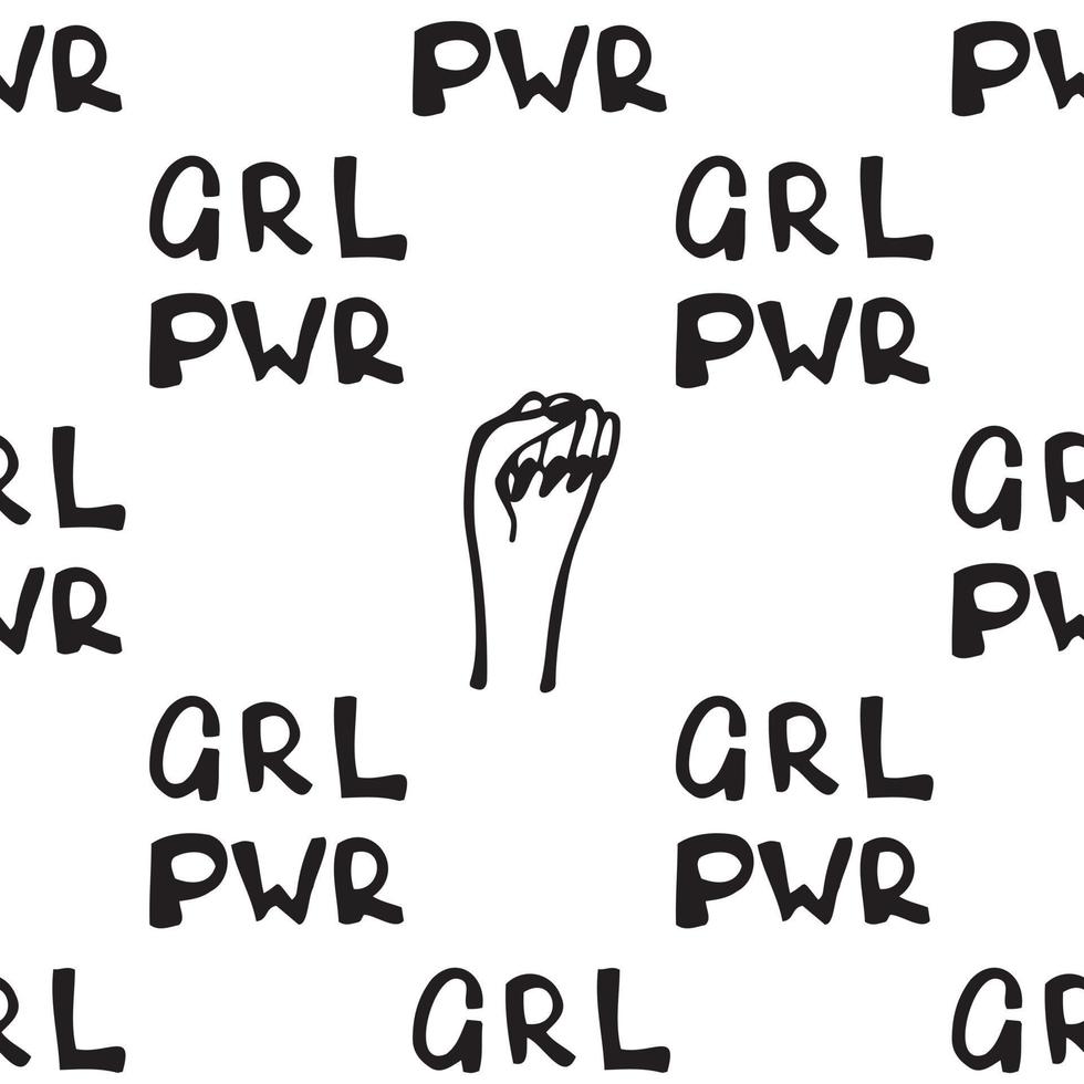 Girl power quote with seamless pattern. Grl pwr slogan. Female, feminism symbols. vector