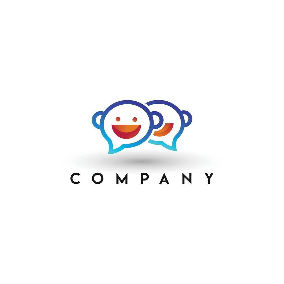 Creative modern smile face with bubble talk sign vector logo