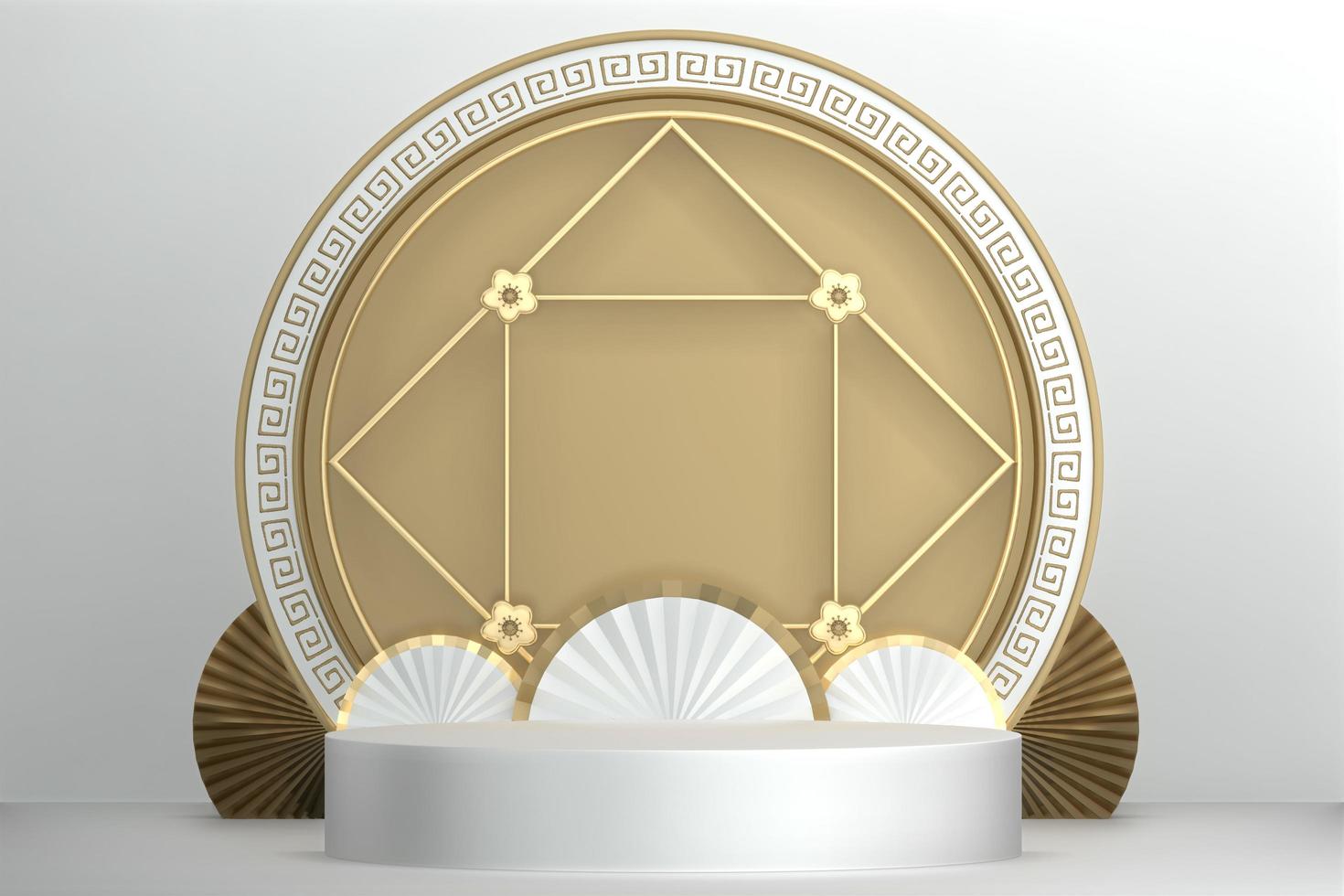Abstract Podium minimal geometric white and gold.3D rendering photo