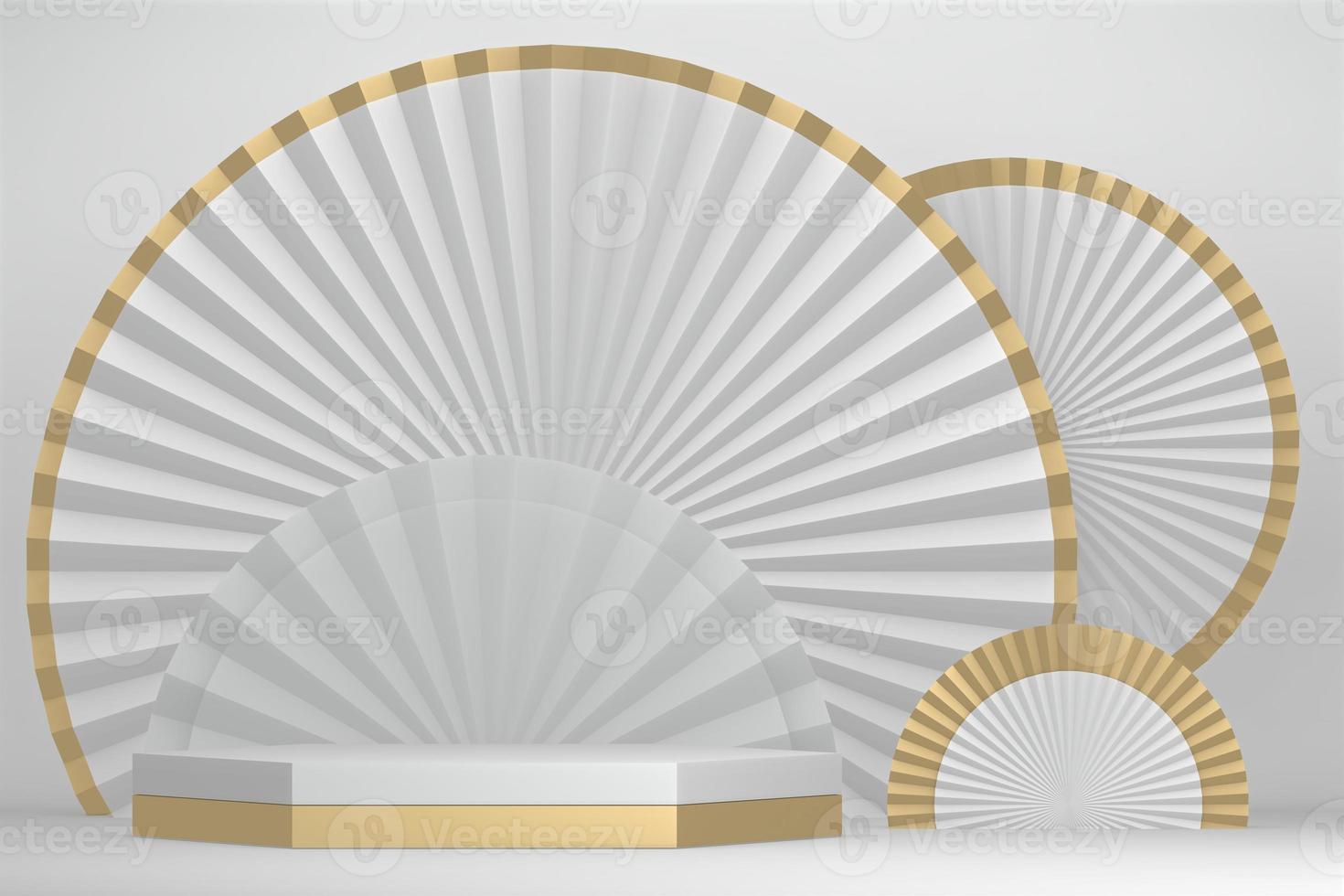 Modern white background and white podium show cosmetic product geometric. 3D rendering photo