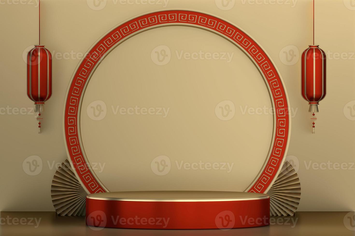 Red Podium for product display minimal geometric design.3D rendering photo