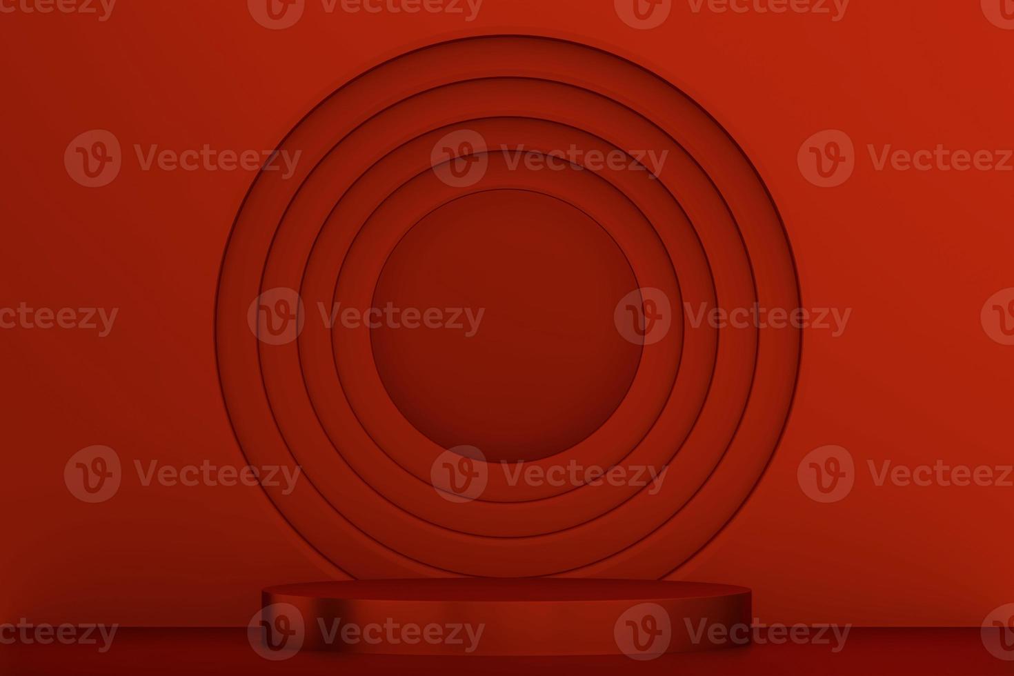 Red Podium for product display minimal geometric design.3D rendering photo