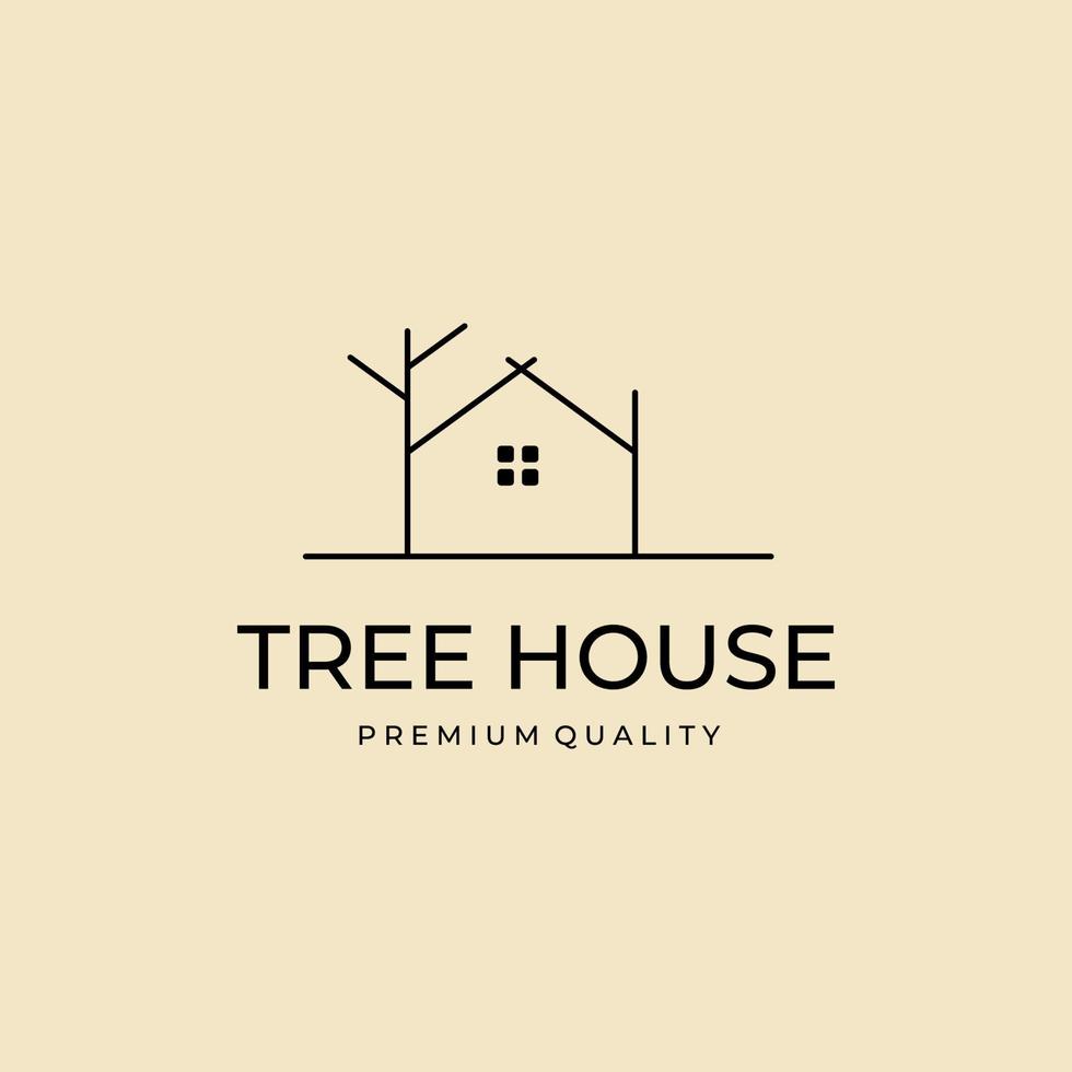 Tree House line art logo vector minimalist design template