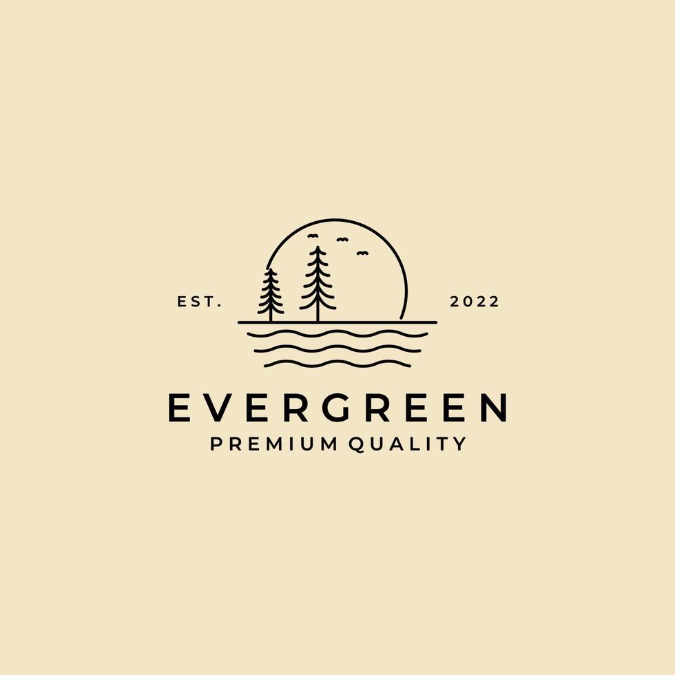 Evergreen Green pine Line Art Logo Design template vector