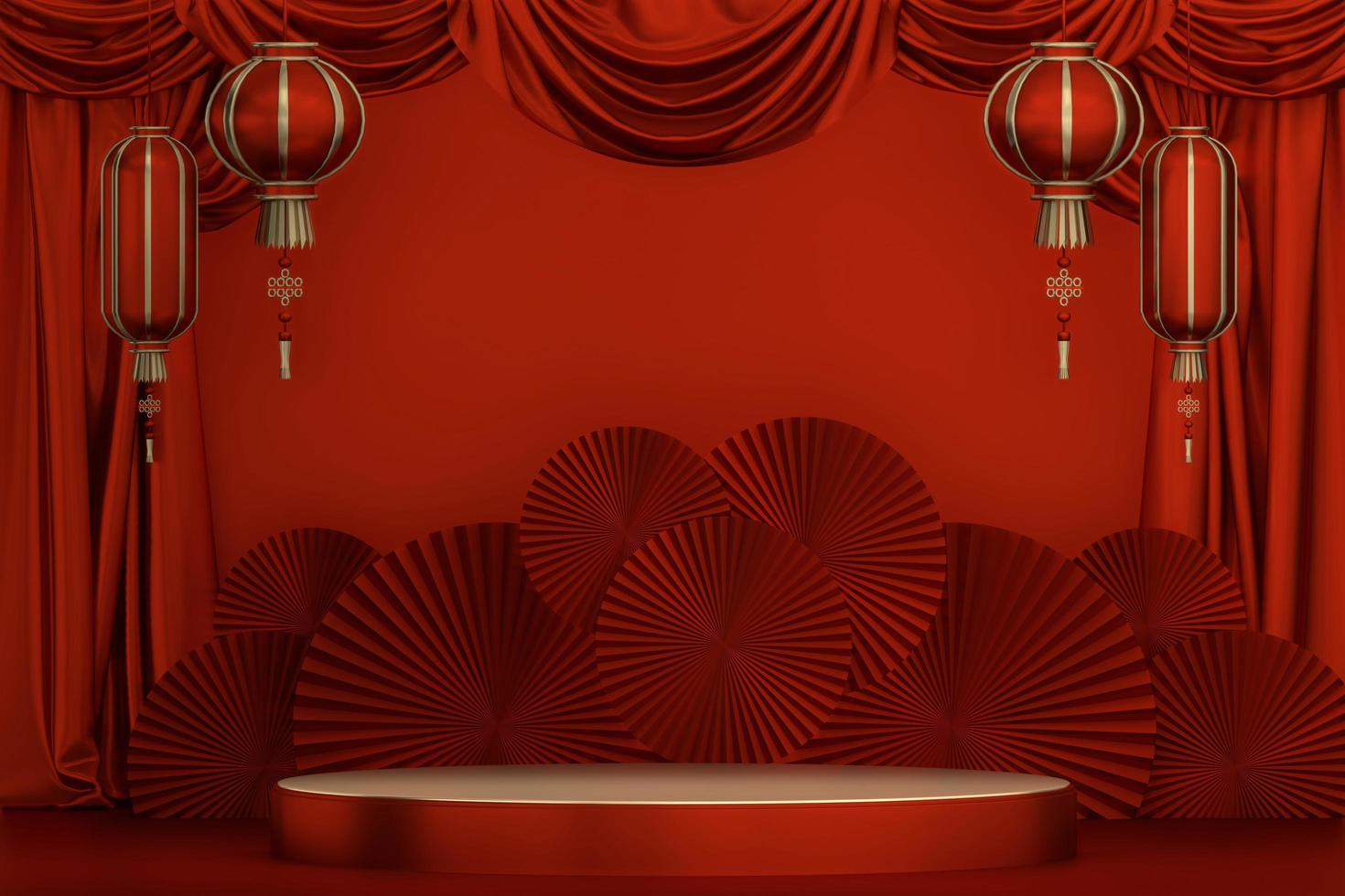 Red Podium for product display minimal geometric design.3D rendering photo