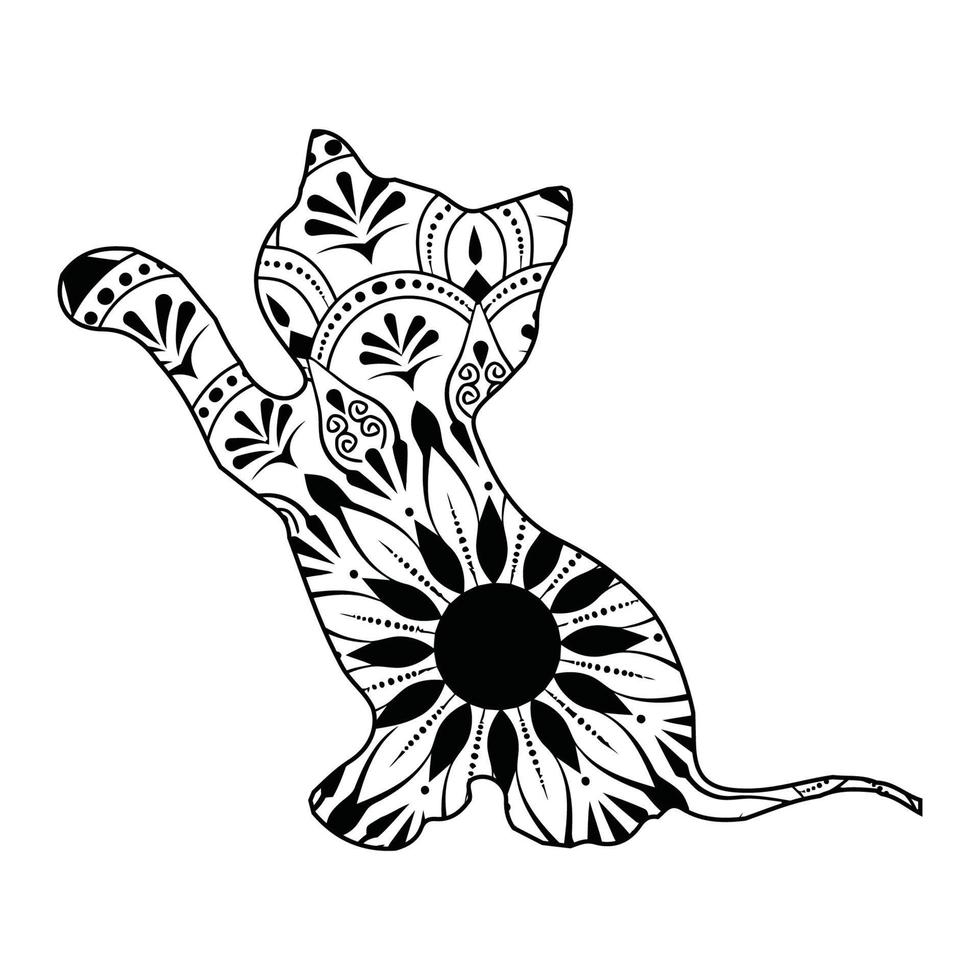 diseño lindo del ejemplo del vector del colorante de la mandala del gato.