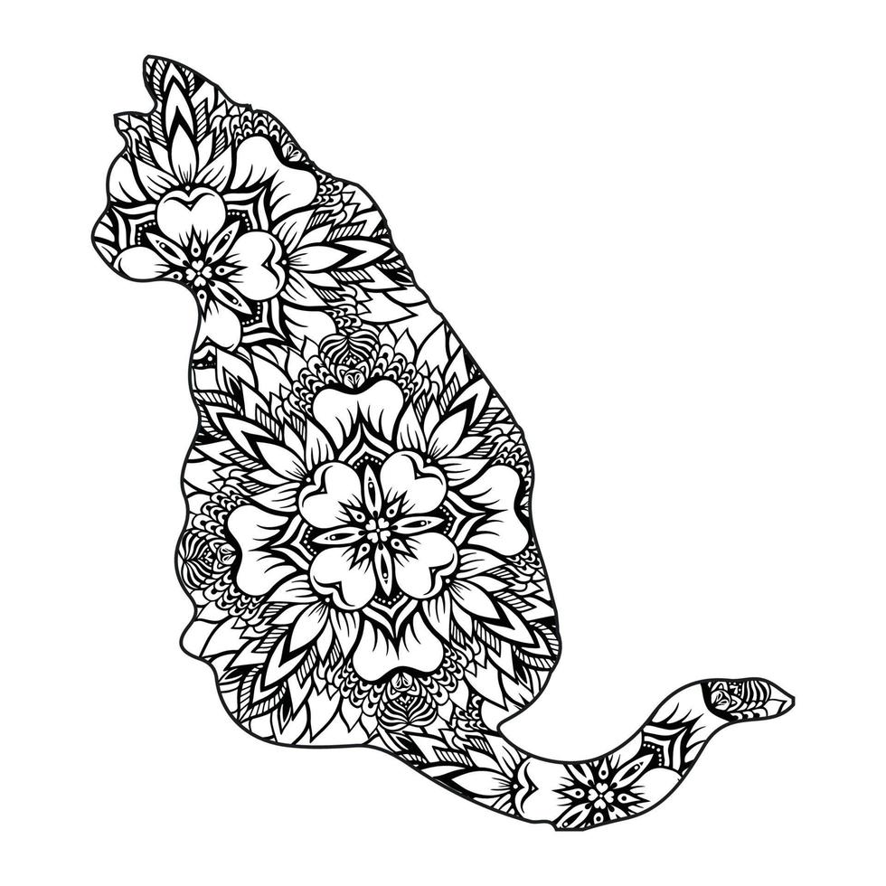 diseño lindo del ejemplo del vector del colorante de la mandala del gato.
