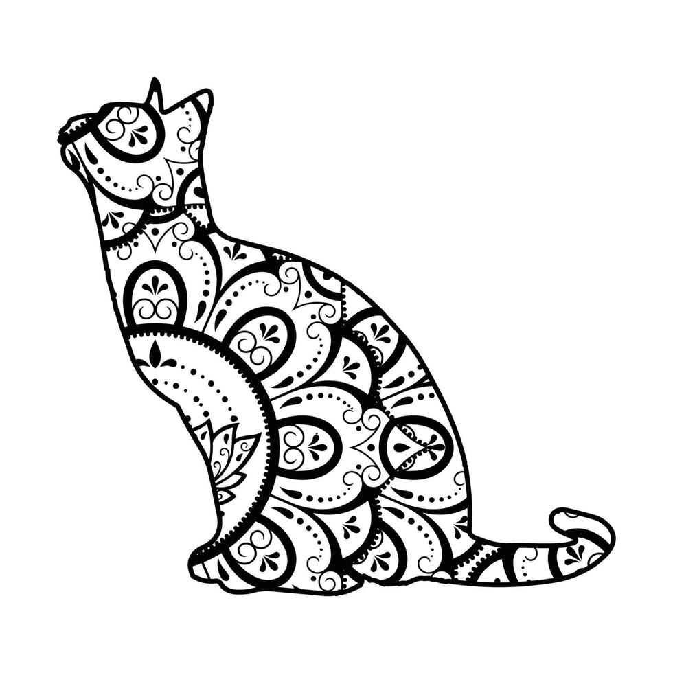 Cute cat mandala coloring vector illustration design.