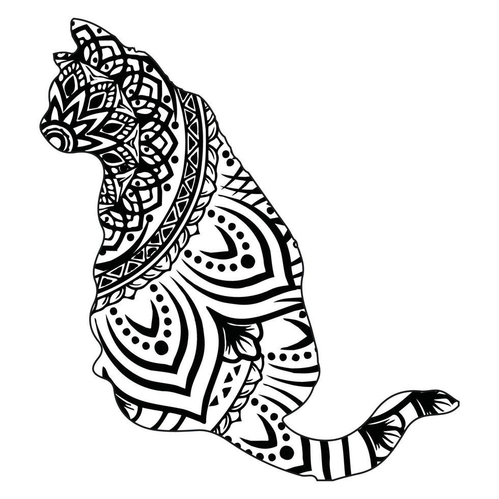 Cute cat mandala coloring vector illustration design.