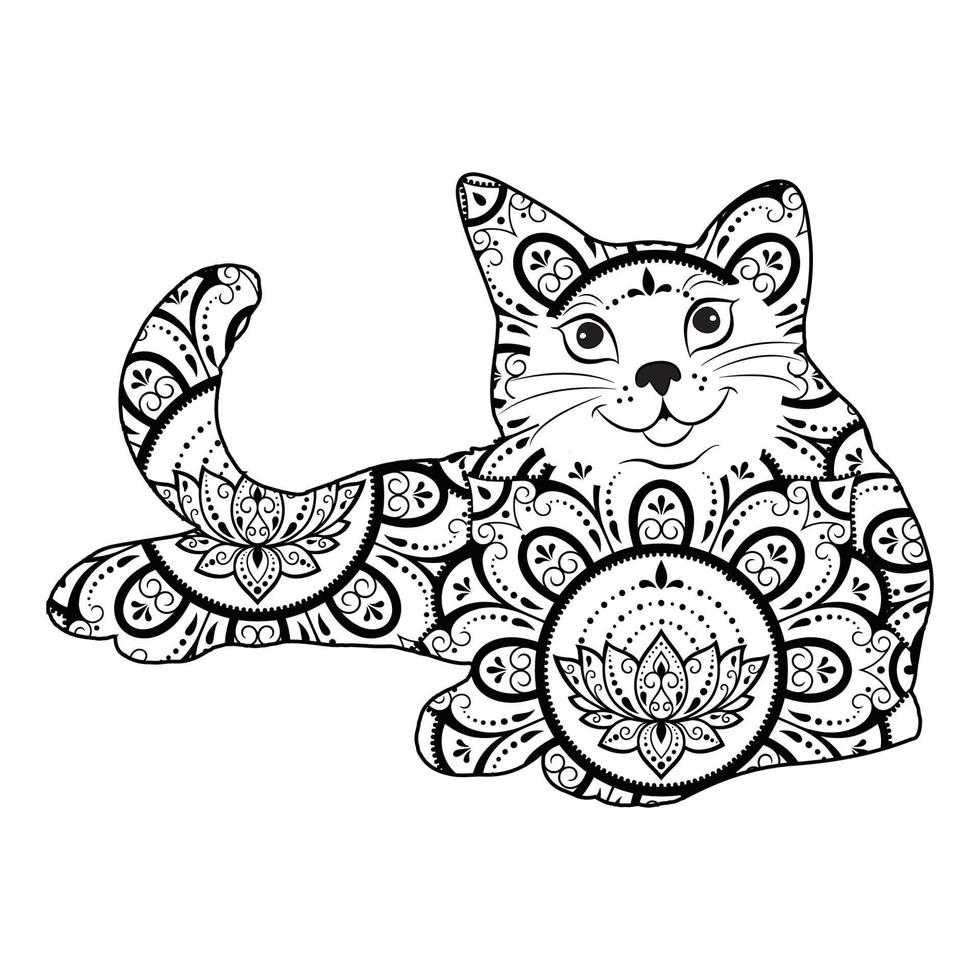 Cute cat mandala coloring vector illustration design.