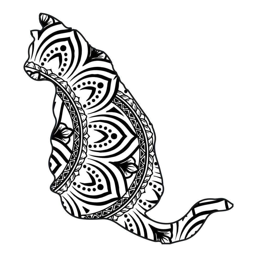 Cute cat mandala coloring vector illustration design.