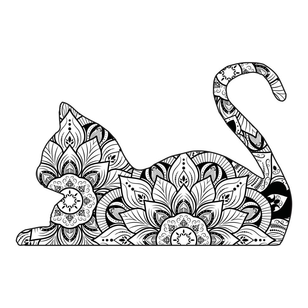 Cute cat mandala coloring vector illustration design.