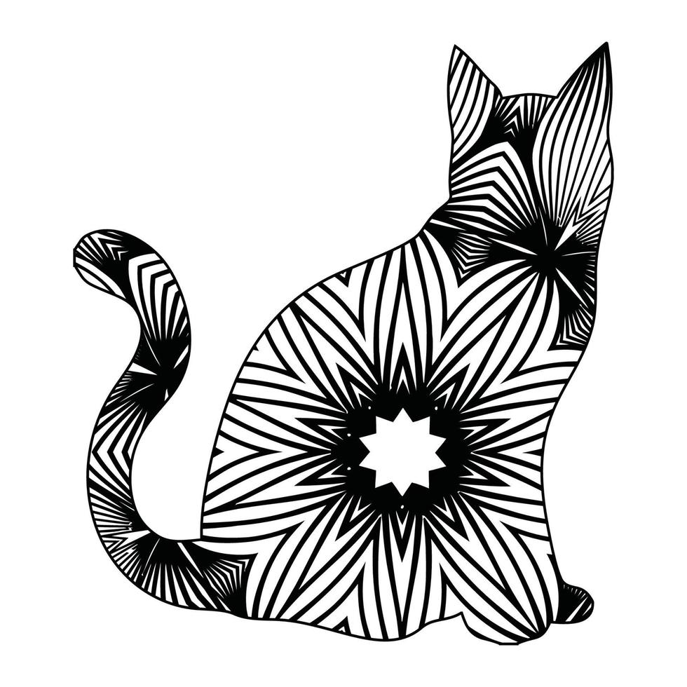 Cute cat mandala coloring vector illustration design.