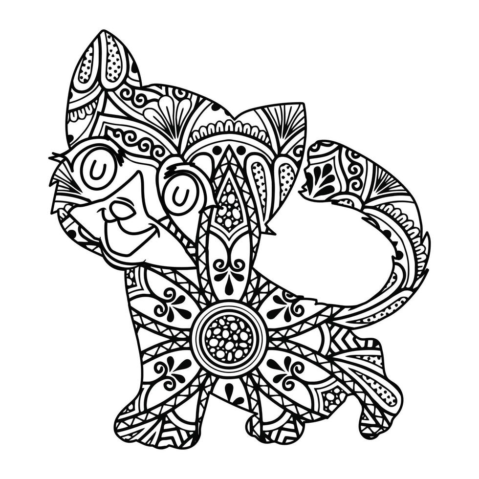 diseño lindo del ejemplo del vector del colorante de la mandala del gato.