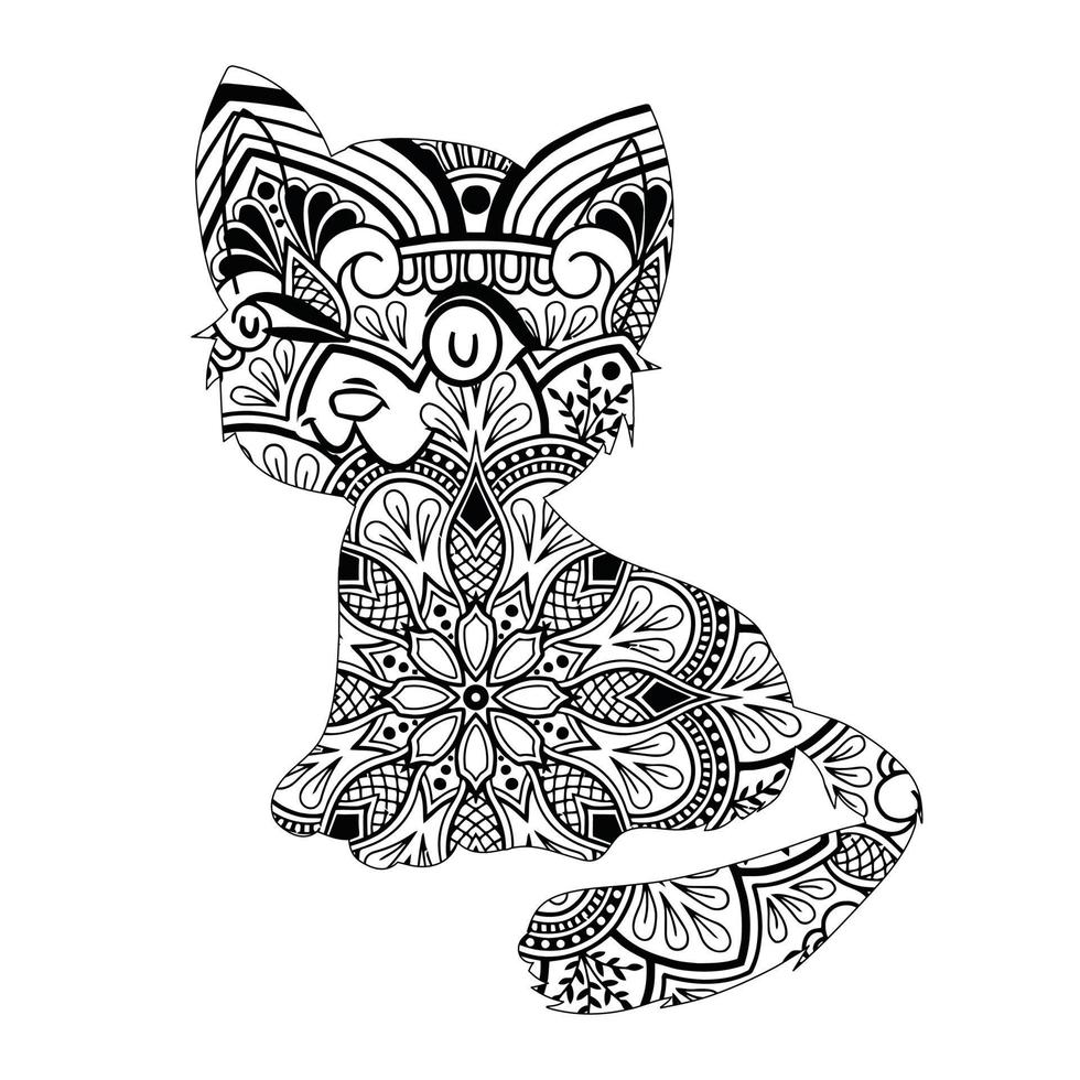 Cute cat mandala coloring vector illustration design.