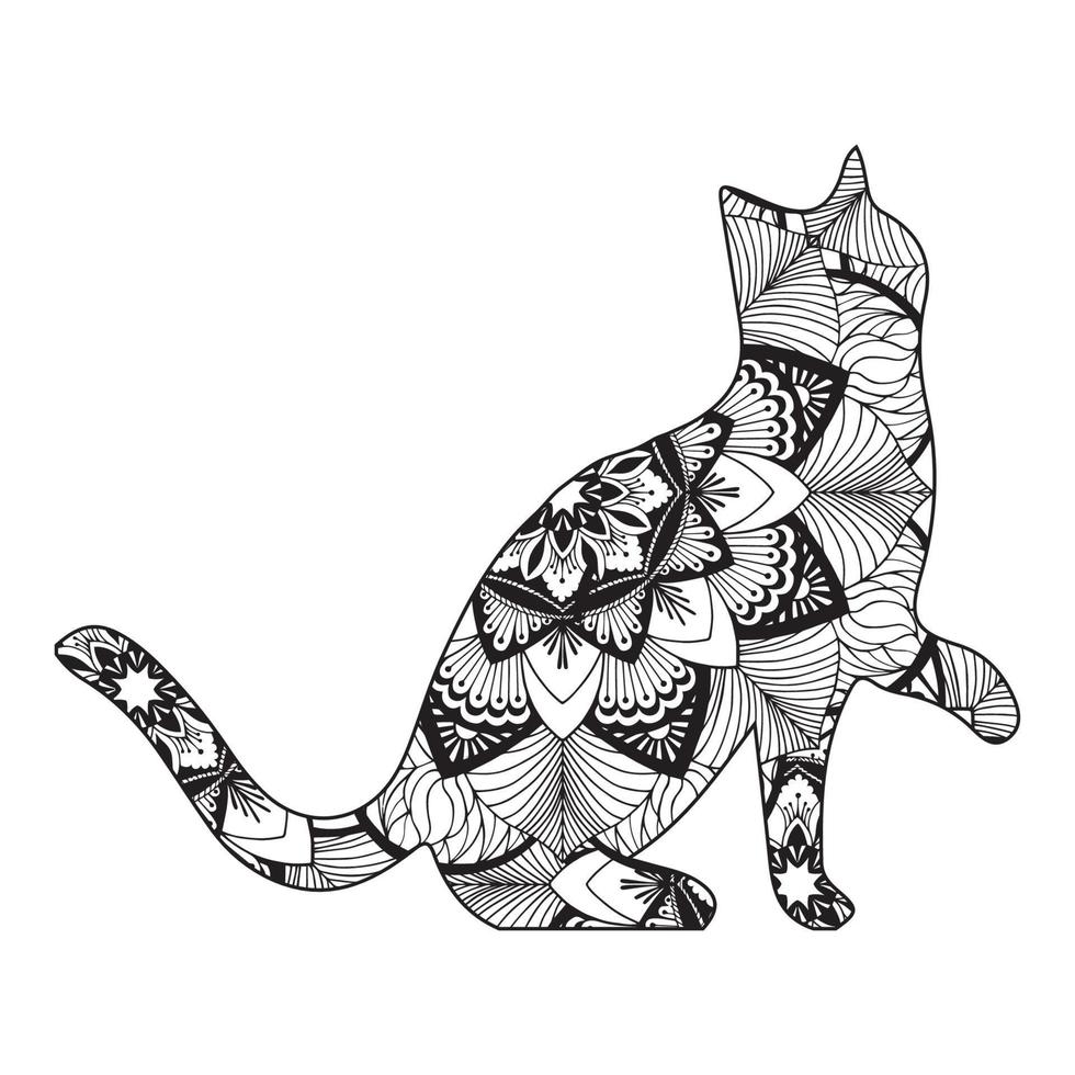 diseño lindo del ejemplo del vector del colorante de la mandala del gato.