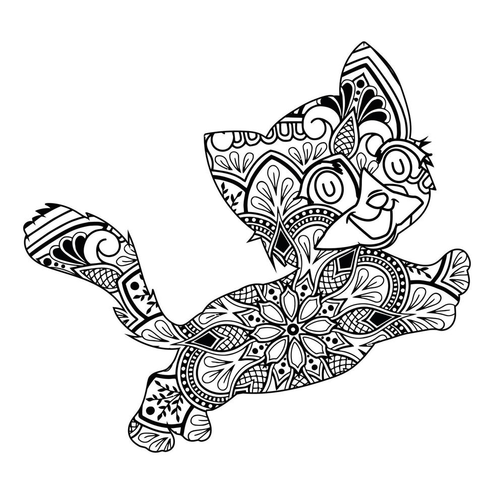 Cute cat mandala coloring vector illustration design.