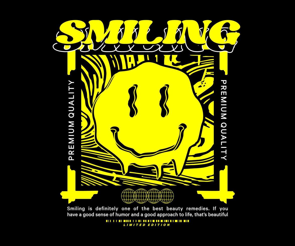 typography  smiling, graphic design for creative clothing, for streetwear and urban style t-shirts design, hoodies, etc. vector
