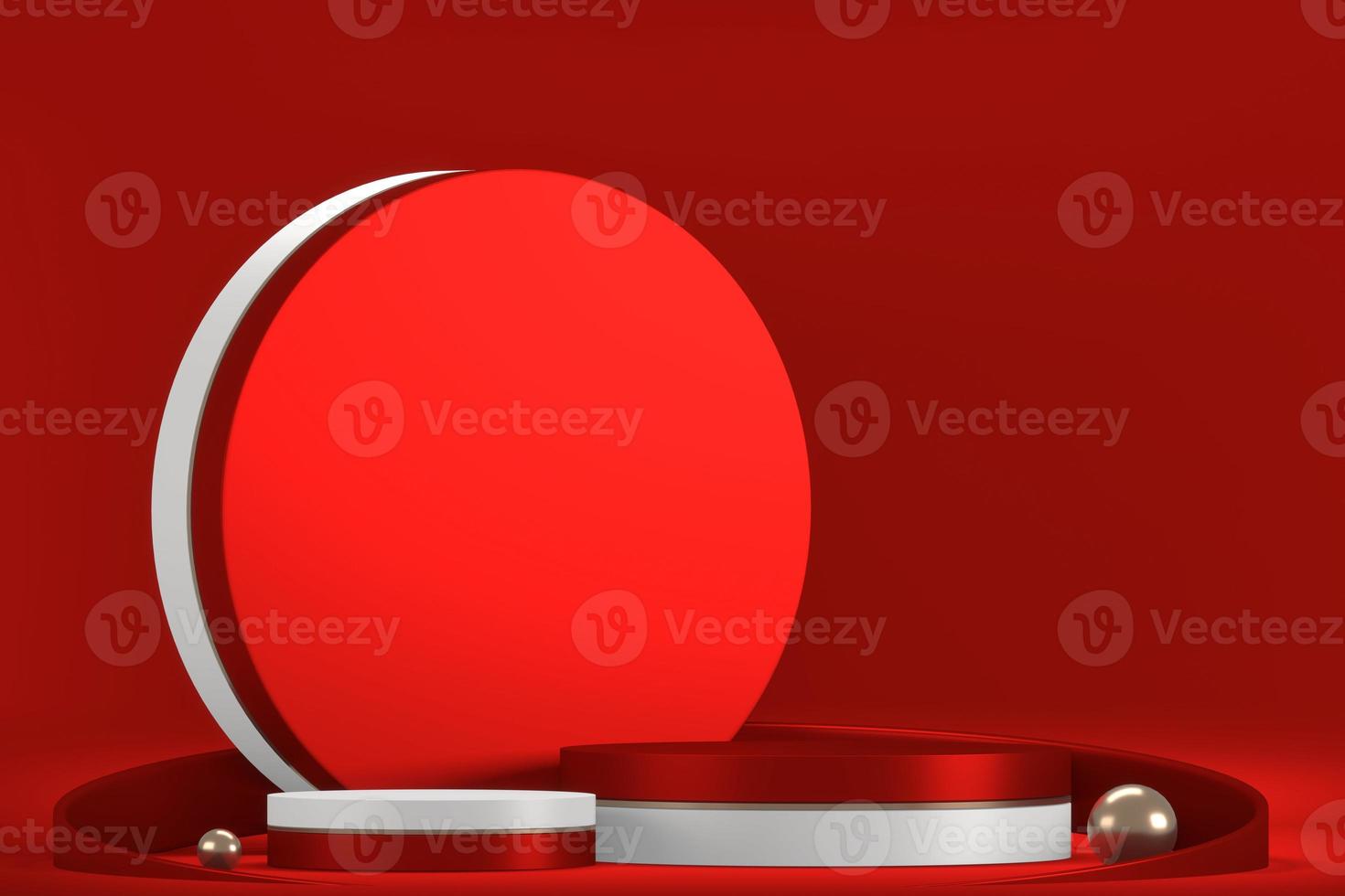 The Mock up Red china Podium for product display minimal geometric design.3D rendering photo