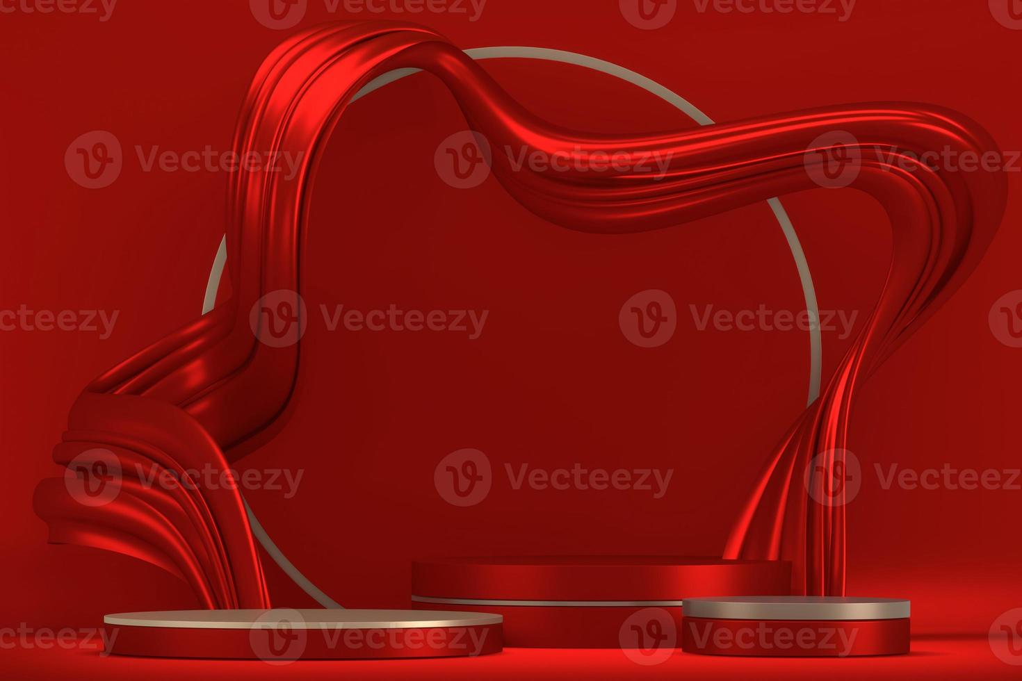 The Mock up Red china Podium for product display minimal geometric design.3D rendering photo