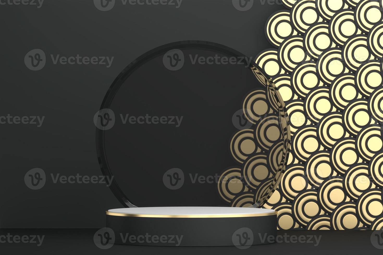 Black abstract design black podium show cosmetic products. 3D rendering photo