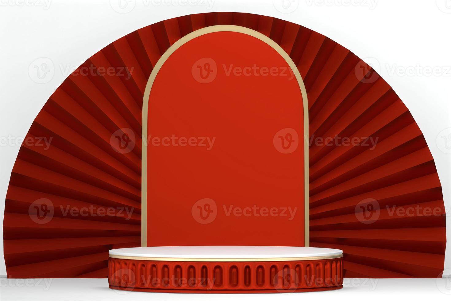 Red Podium for product display minimal geometric design.3D rendering photo