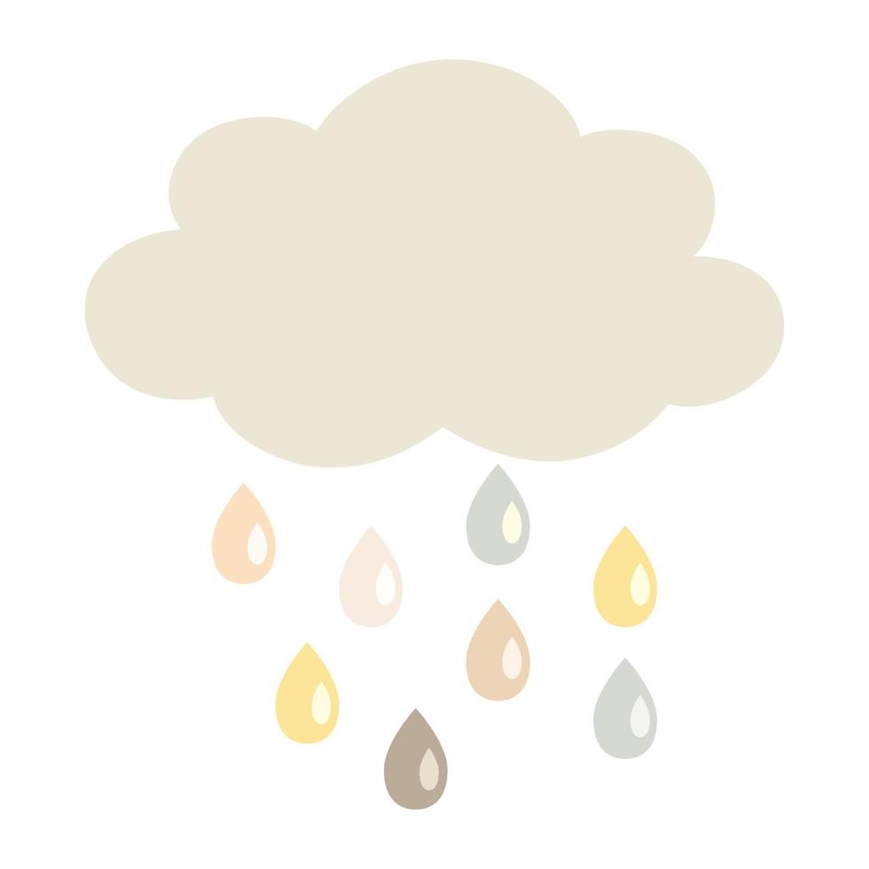 Cute clipart elements of rain cloud with raindrops in neutral