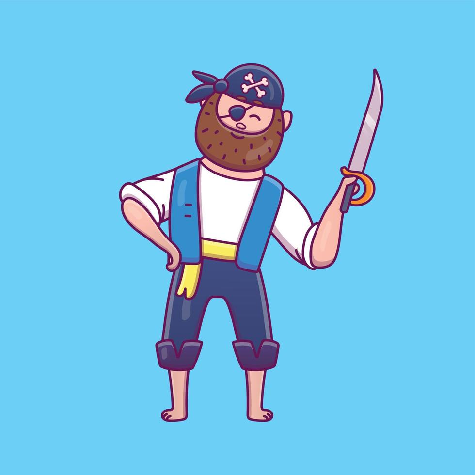 lindo pirata de dibujos animados con sable en ilustración vectorial vector