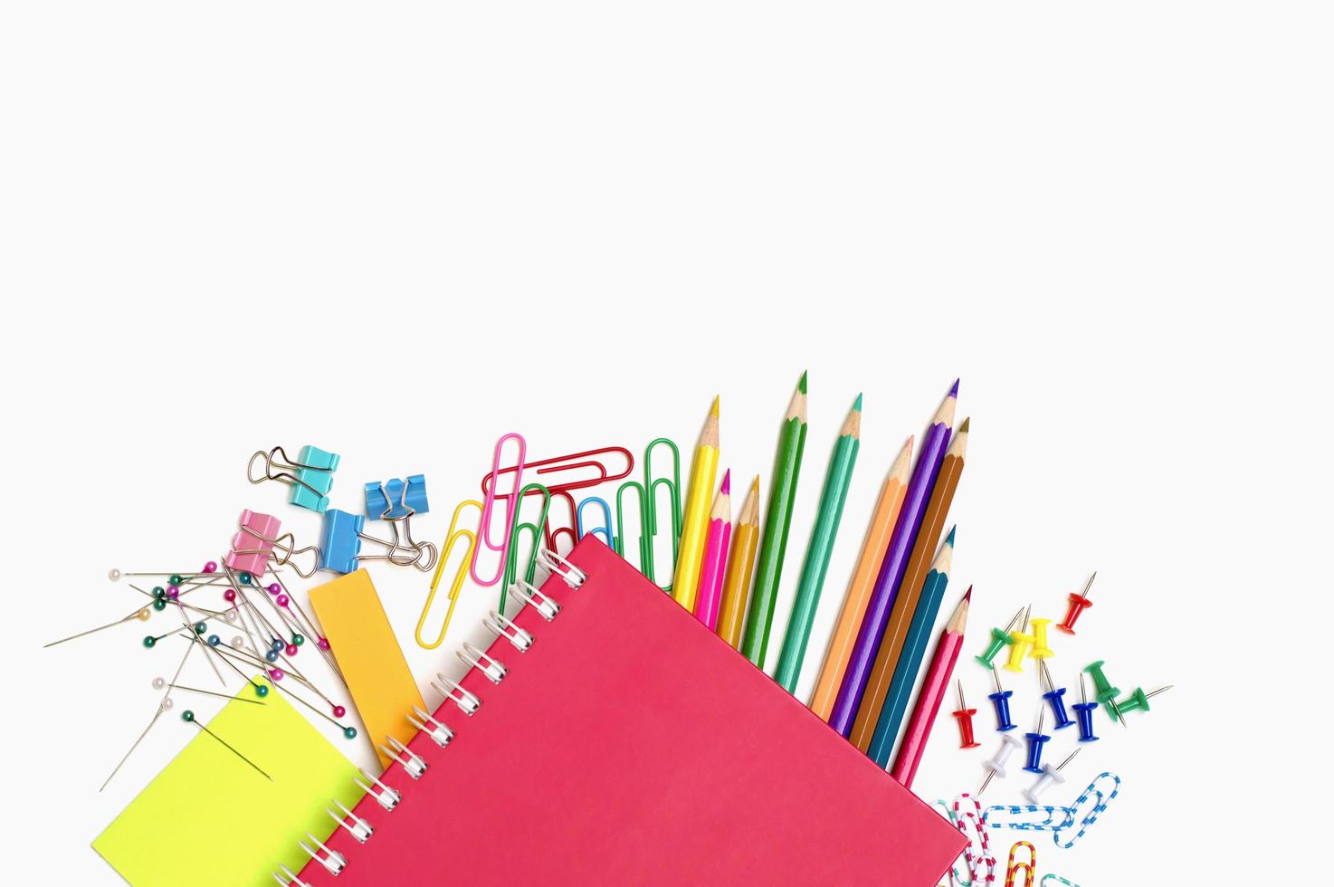 School and office supplies on white background photo