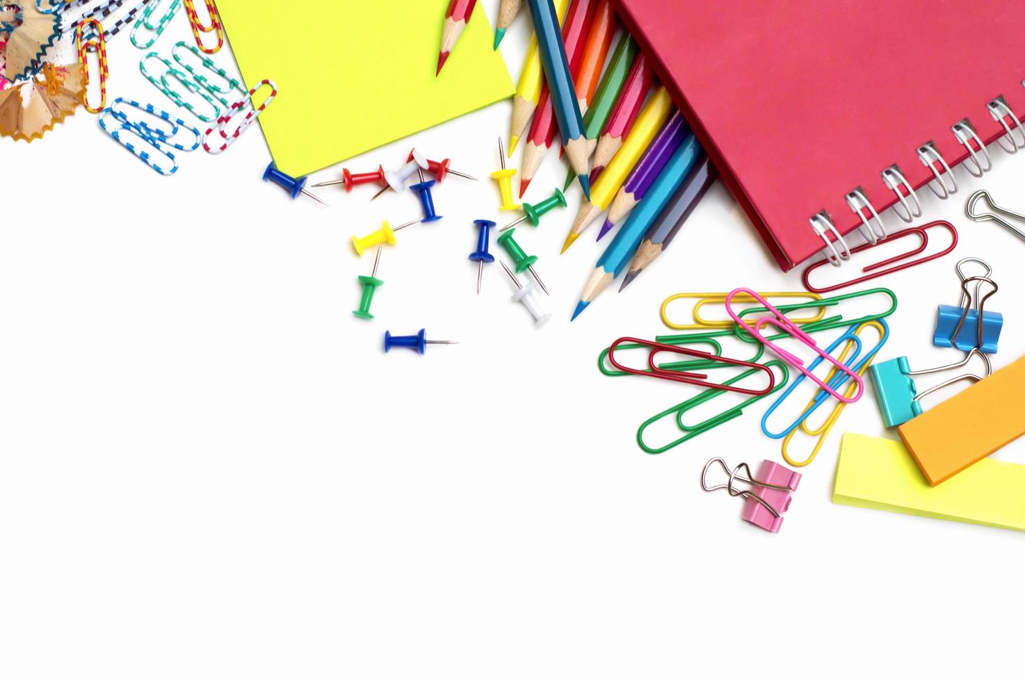 School and office supplies on white background photo