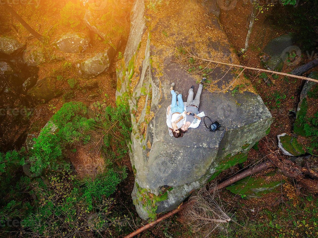 Top down aerial drone image of a forest. photo