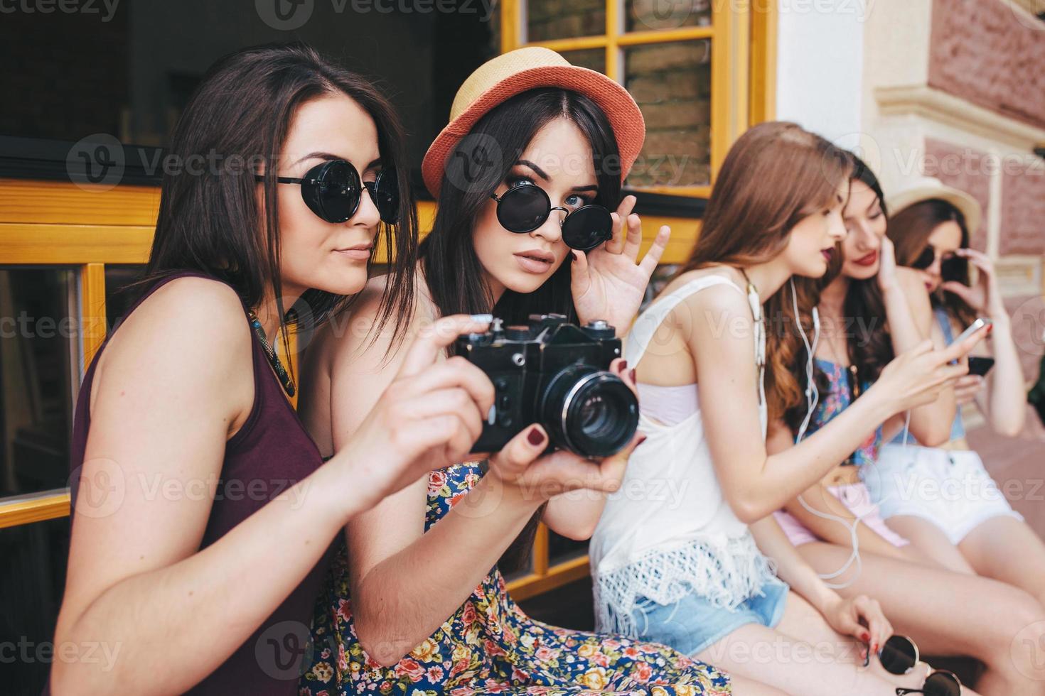 Two young beautiful girls photo