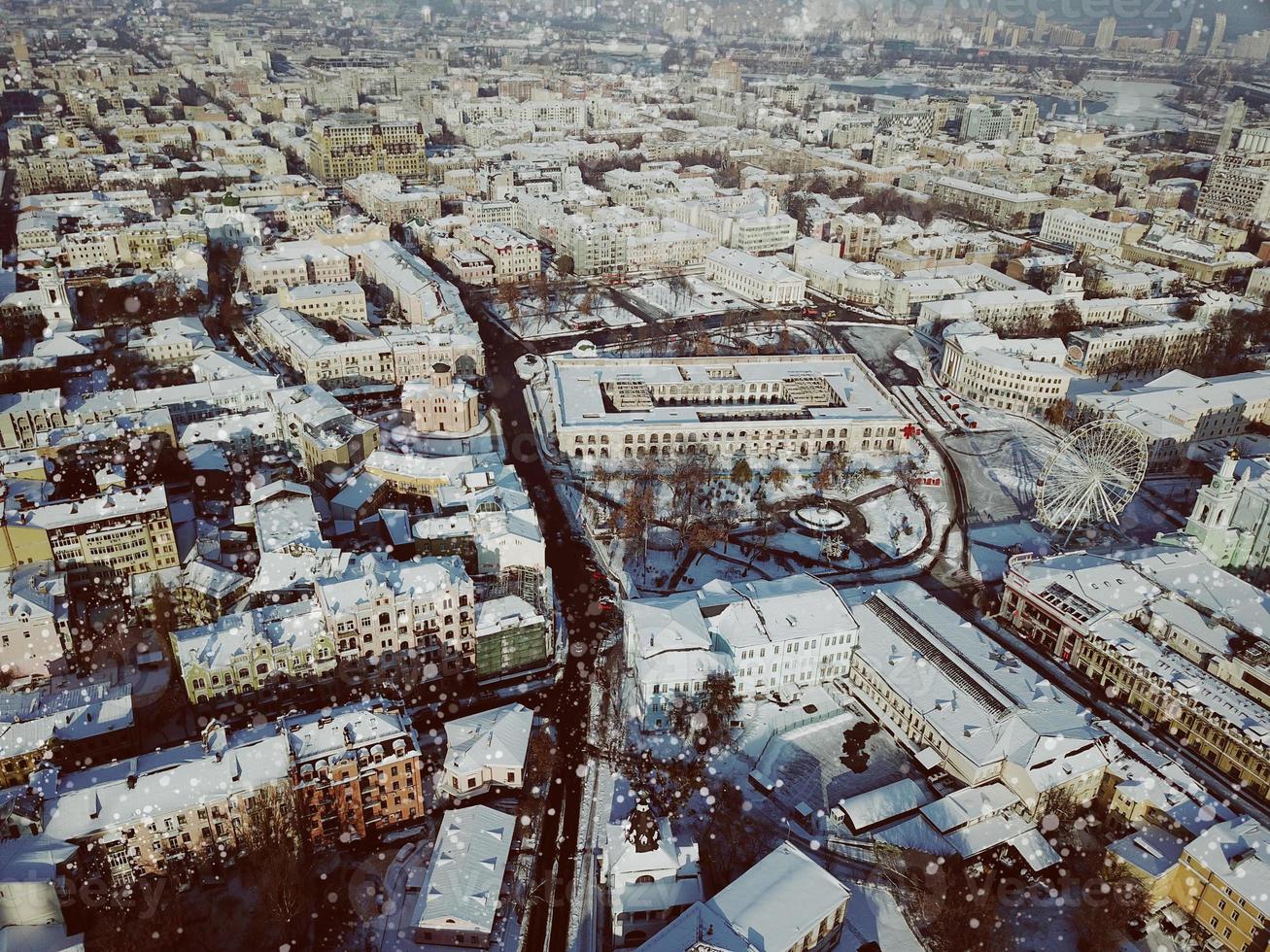 Aerial drone footage. Panorama of podil in kiev photo