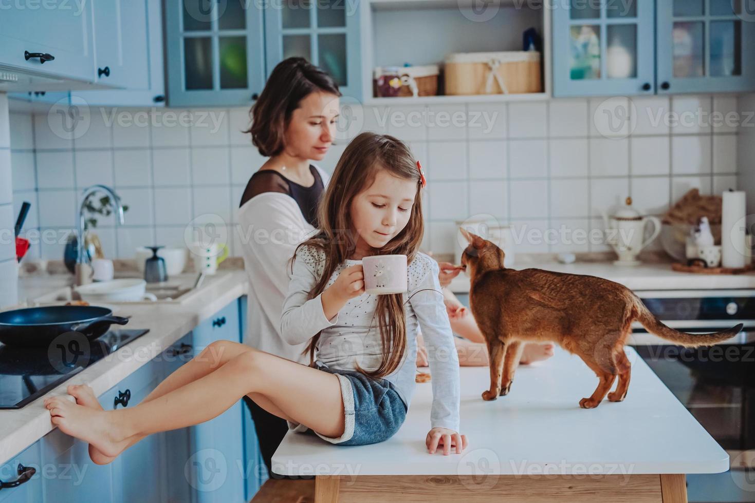 Happy family having fun in the kitchen photo