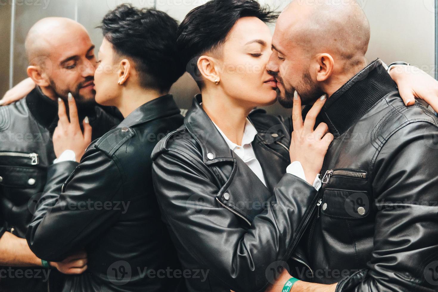 Guy and girl, love story, elevator photo