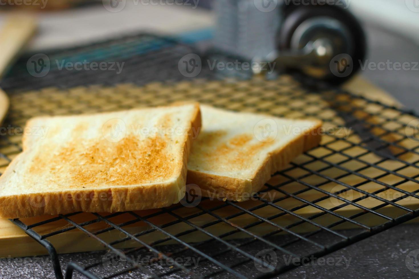 2 freshly made toasts laid out and ready to serve on the table. photo