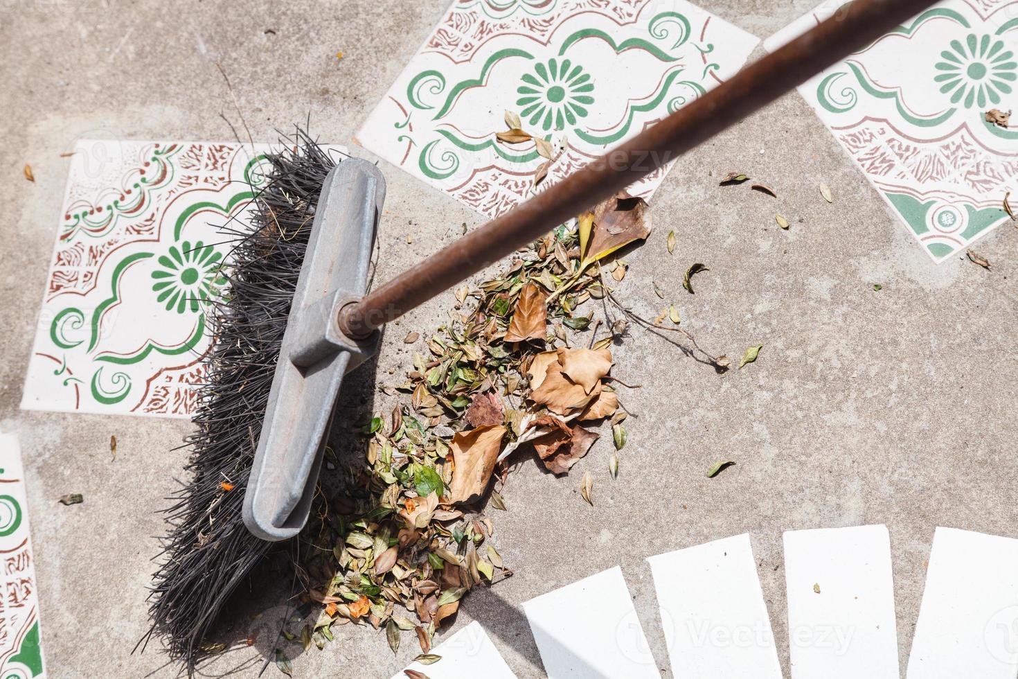 brush sweeps fallen leaves photo