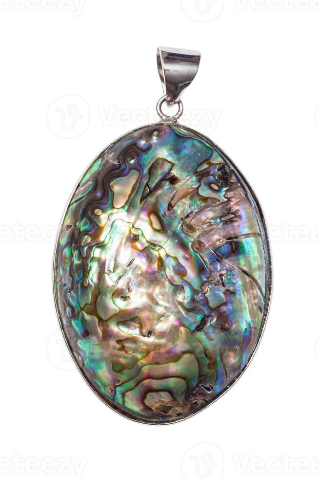 iridescent abalone shell in pendant isolated photo