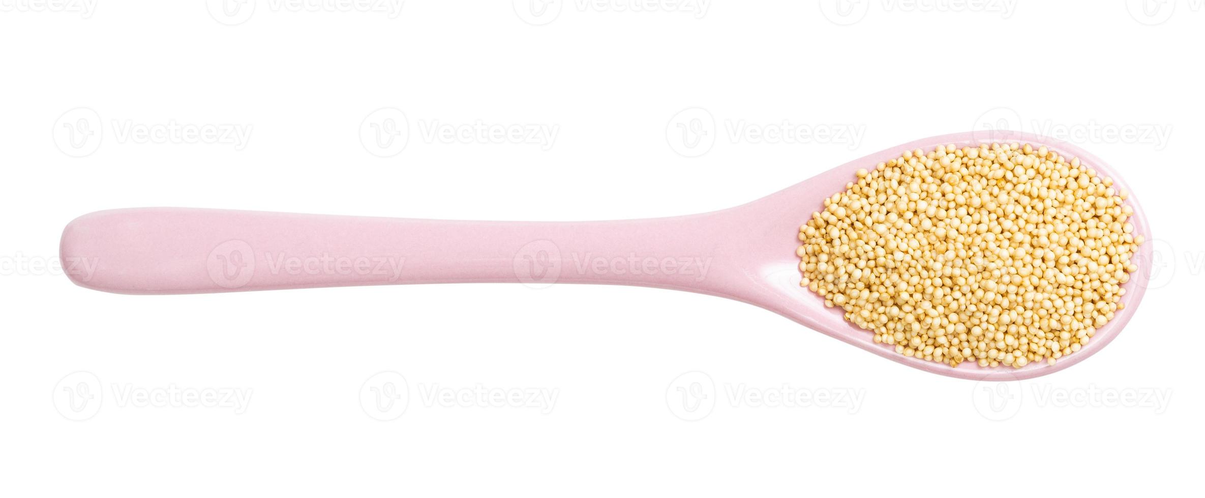 top view of ceramic spoon with amaranth grains photo