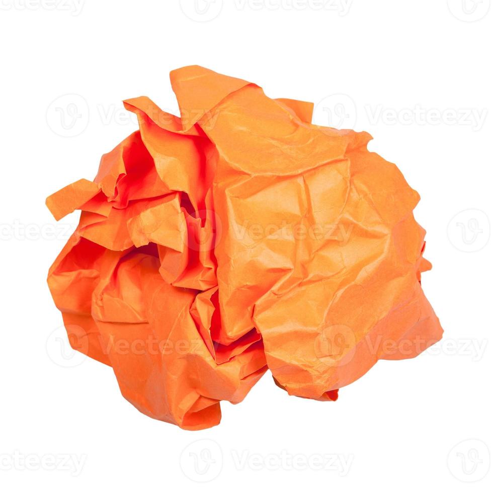 crumpled orange paper ball isolated on white photo
