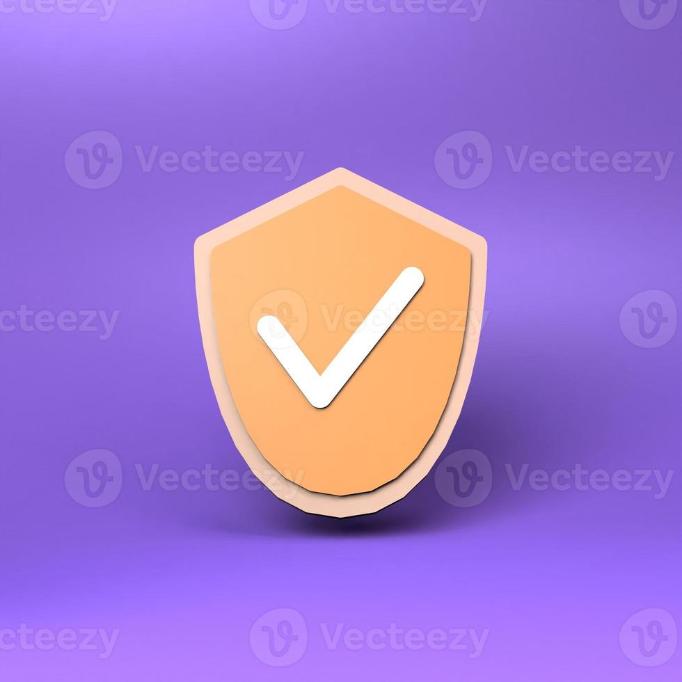 Shield icon with check mark. Data protection. 3d render illustration. photo