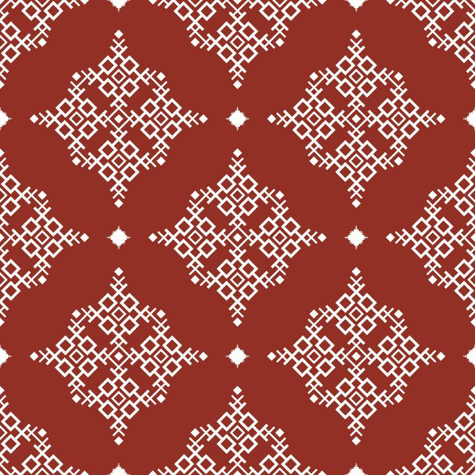 White native aztec small geometric shape seamless pattern on red color background. Use for fabric, textile, interior decoration elements, upholstery, wrapping. vector